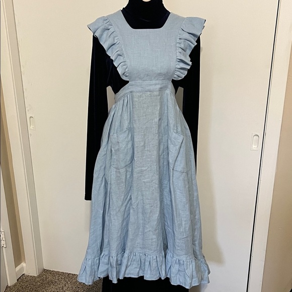 Little Women Atelier Meg Pinafore Linen Apron Sky Blue Cottagecore Prairie Small